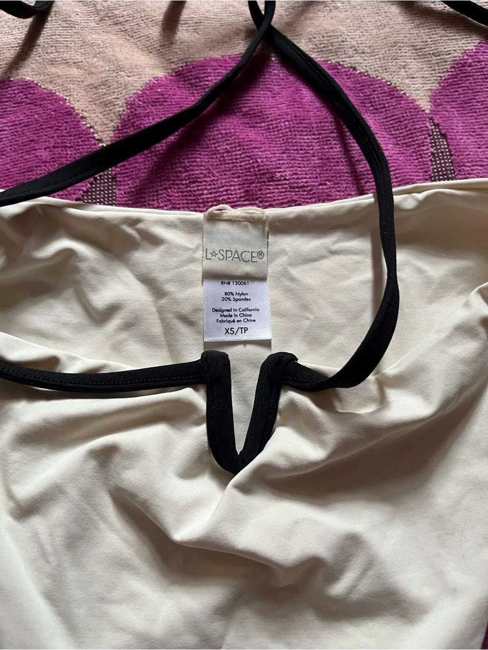 NWT- L*Space V Cut Wire Bikini Top and Joy Bottom Bitsy in Cream/Black XS